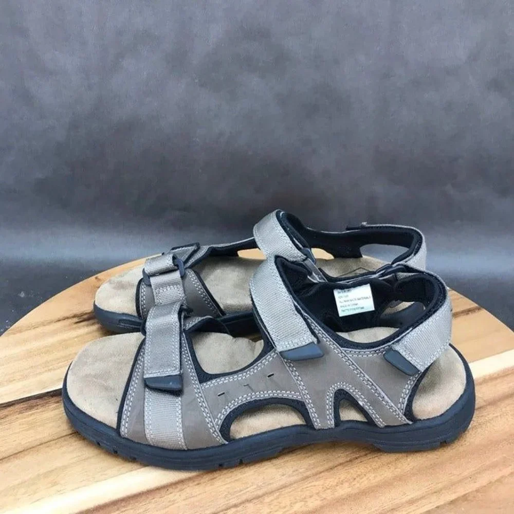 St. John's Bay Brown Faux Leather Hook and Loop Sandals Mens Size 9